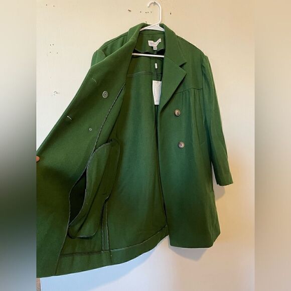 Something Navy Wool Blend Double Breasted Coat Green Women’s - Picture 7 of 14
